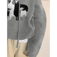 Grey Lamb Round Neck Hooded Sweater