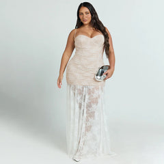 Lace Patchwork Mesh Strap Maxi Dress