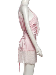 Stin Lace Trim Tie Up Mini Dress