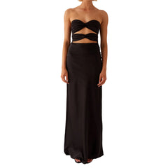 Satin Strapless Twist Long Dress