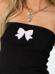 Black Tube Top With Bow Print