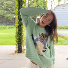 Green Bear Printed Sweater