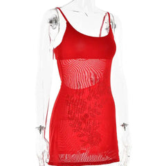 Red Spaghetti Strap Backless Mini Rhinestone Dress