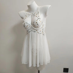Daisy Embroidered Floral Lace Mesh Nightgown