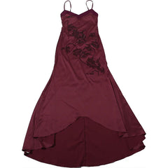 Satin Rhinestone Desgin Strappy Frill Midi Dress