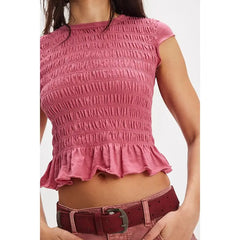 Smocked Ruffle Hem Short Sleeve Top