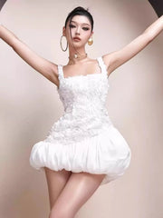 3D Flower Puff Hem Mini Dress