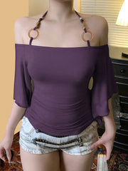 Halter Neck Beaded Strap Top