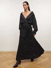 Embroidered Petal Textured Maxi Skirts