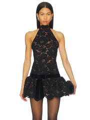 Black Lace Open Black Frill Mini Dress