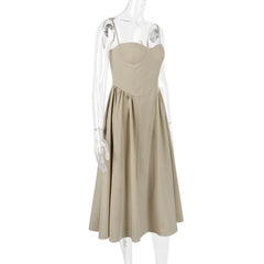 Solid Spaghetti Strap Bustier Pleated Midi Dress