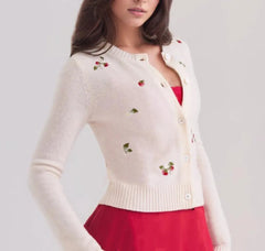 Embroidery Flower Knit Button Cardigan