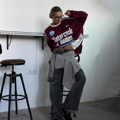 Red Letter Print Round Neck Pullover