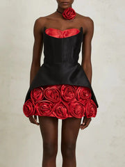 3d Rose Applique Hem Corset Mini Dress