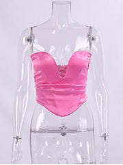 Pink Satin Corset Crop Top