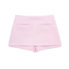 Solid Halter Collar Vest And Back Pocket Shorts Set