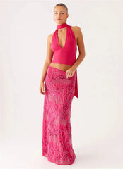 Sequins Embroidery Maxi Skirt