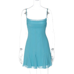 Mesh Frill Hem Spaghetti Strap Mini Dress