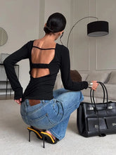 Long Sleeve Cut Out Back Crop Top