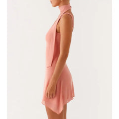 Peach Solid Strap Mini Dress with Scarf