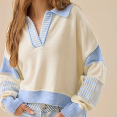 Blue Colour Block Striped Sweatshirt