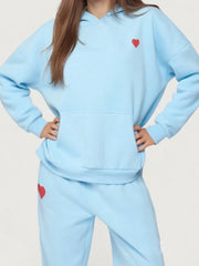 Blue Heart Print Hoodie with Sweatpants Set