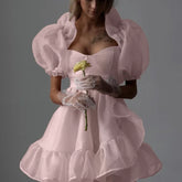 Pink Puff Sleeve Mesh Mini Dress