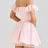 Pink dress with lace details - back view