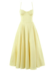 Yellow Satin Tulle Bustier Maxi Dress