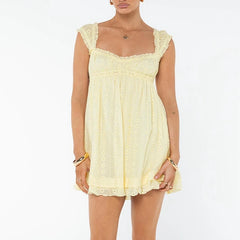 Jacquard Eyelet Ruffle Hem Babydoll Mini Dress