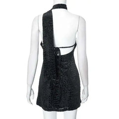 Black Velvet One-Shoulder Mini Dress