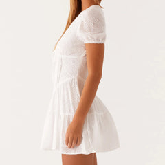 White V-neck Tie Up Mini Dress