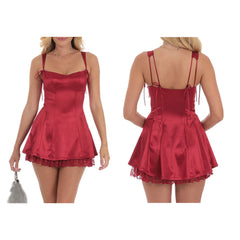 Satin Bow Tied Lace Patchwork Hem Mini Dress