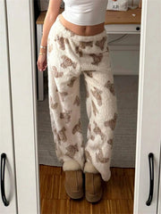 Teddy Bear Print Plush Sweatpants