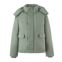 Zipper Up Stand Collar Removable Hooded Parka Coat