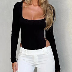 Long Sleeve Open Back Strap Bodysuit