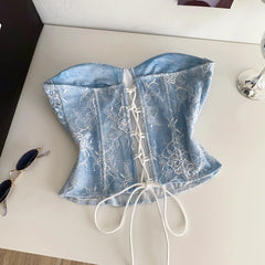 Blue Lace Strapless Corset