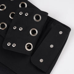 Black Metal Eyelets Tube Top And Low Waist Shorts Set