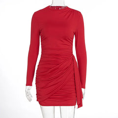 Bodycon Long Sleeve High Ruched Side Mini Dress