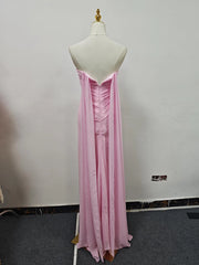 Pink Strapless Draped Maxi Dress