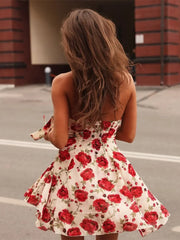 Red Printed Neck Scarf Halter Mini Dress