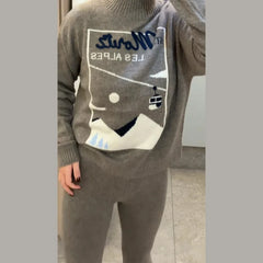 Grey High Neck Skit Printed Sweater