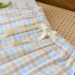 Cotton Checkered Plaid Drawstring Pants