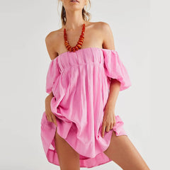 Puff Sleeve Babydoll  Square Neck Tie Back Mini Dress