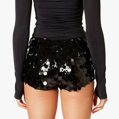 Sequin Elastic Low Waist Shorts
