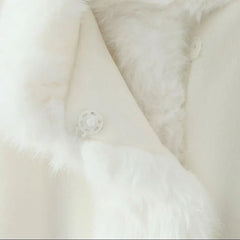 White Faux Fur Collar Woollen Coat