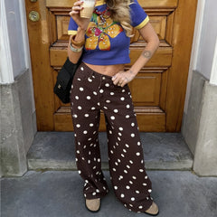 High Waist Wide Leg Polka Dot Denim Pants
