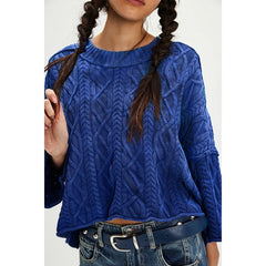 Cable Knit Round Neck Long Sleeve Sweater