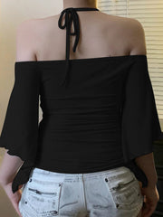 Off Shoulder Long Flare Sleeves Halter Top