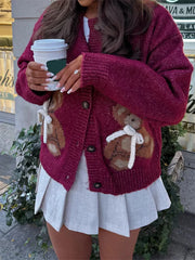 Bear Bow Button Up Cardigan